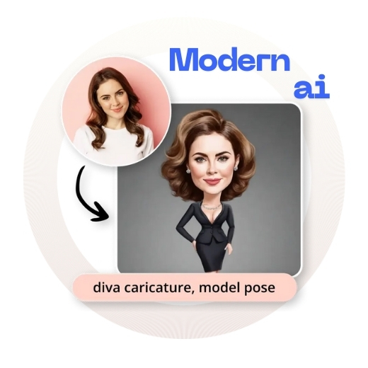 Photo turned into expressive AI caricature using text prompts